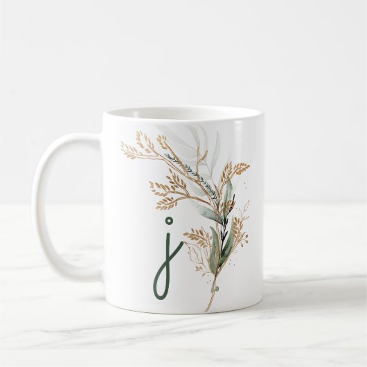 Monogram Botanische Eukalyptus Moderne Premium Kaffeetasse (Links)