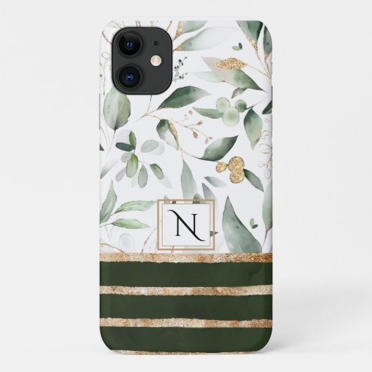 Monogram Botanischer Botanischer Glitzer Case-Mate iPhone Hülle (Rückseite)