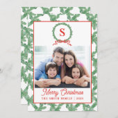 Monogram Bow Wreath Christmas Card Einladung (Vorne/Hinten)