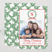 Monogram Bow Wreath Weihnachtskarte Einladung (Vorne/Hinten)