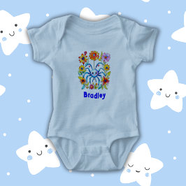 Monogram Boy Name - Niedliche Spinne in blau | Baby Strampler