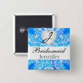 Monogram Brautparty Blue Satin Design Button (Vorne & Hinten)