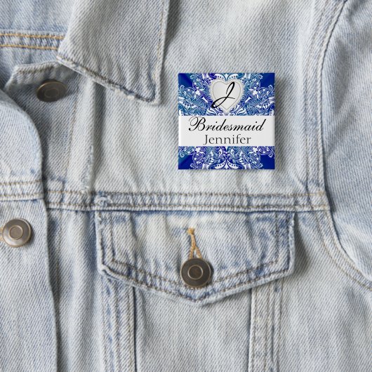 Monogram Brautparty Royal Blue Satin Design Button (Beispiel)