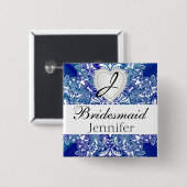 Monogram Brautparty Royal Blue Satin Design Button (Vorne & Hinten)