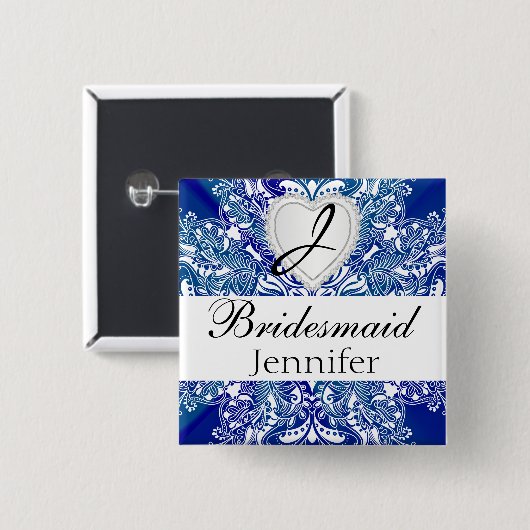 Monogram Brautparty Royal Blue Satin Design Button (Vorne & Hinten)