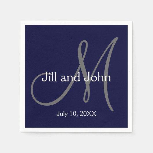 Monogram Bride Groom Date Wedding Paper Napkins Serviette (Vorderseite)