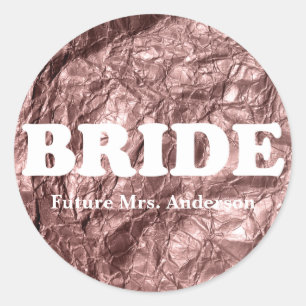 Monogram Bride-Rose-Goldpapiertextur metallisch Runder Aufkleber