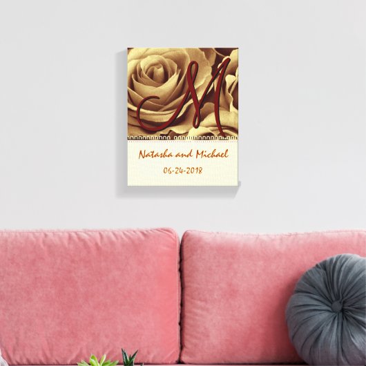 Monogram Bridge and Groom with Gold Rose Leinwanddruck (Insitu (Wohnzimmer))