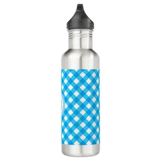 Monogram Bright Blue Gingham Pattern Edelstahlflasche (Rechts)
