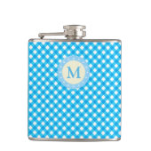 Monogram Bright Blue Gingham Pattern Flachmann (Vorderseite)