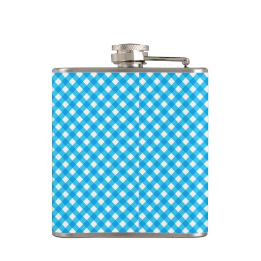 Monogram Bright Blue Gingham Pattern Flachmann (Rückseite)