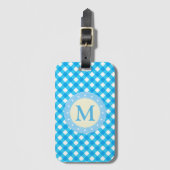 Monogram Bright Blue Gingham Pattern Gepäckanhänger (Vorderseite Vertikal)