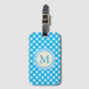 Monogram Bright Blue Gingham Pattern Gepäckanhänger