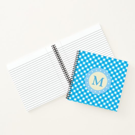 Monogram Bright Blue Gingham Pattern Notizblock (Innenseite)