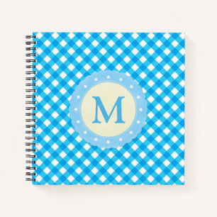 Monogram Bright Blue Gingham Pattern Notizblock