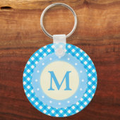 Monogram Bright Blue Gingham Pattern Schlüsselanhänger (Rückseite)