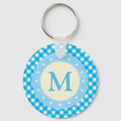 Monogram Bright Blue Gingham Pattern Schlüsselanhänger (Rückseite)