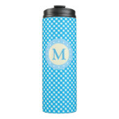Monogram Bright Blue Gingham Pattern Thermosbecher (Vorderseite)