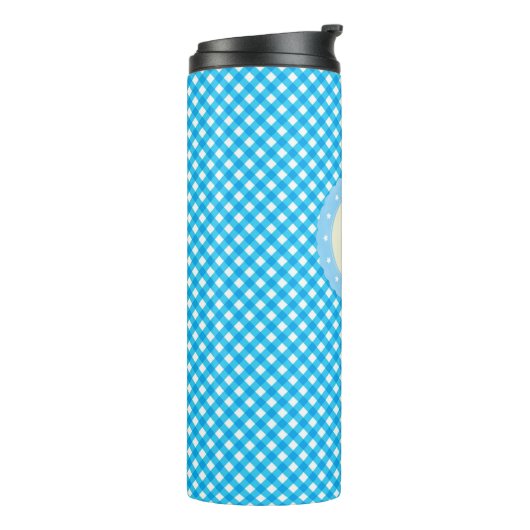 Monogram Bright Blue Gingham Pattern Thermosbecher (Nach links gedreht)