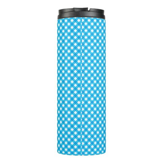 Monogram Bright Blue Gingham Pattern Thermosbecher (Rückseite)