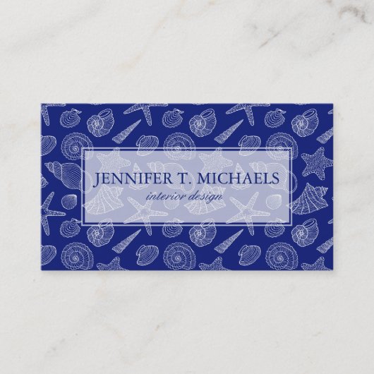 Monogram Bright Blue Muschel Muster Visitenkarte (Vorderseite)