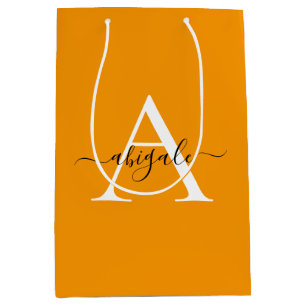 Monogram Bright Orange   Minimalistisches Elegant Mittlere Geschenktüte