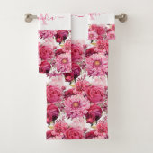 Monogram Bright Pink Floral Elegant Towel Set (Insitu)