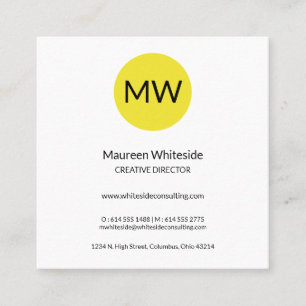 Monogram Bright Yellow Circles Business Card Quadratische Visitenkarte