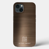 Monogram Bronze Brown Brushed Metal Case-Mate iPhone Hülle (Rückseite)