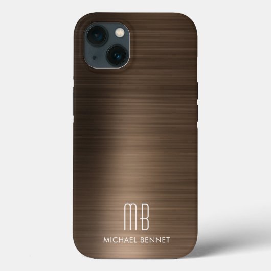 Monogram Bronze Brown Brushed Metal Case-Mate iPhone Hülle (Rückseite)