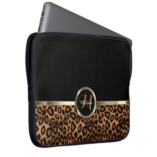 Monogram Brown and Black Leopard with Gold Accents Laptopschutzhülle (Vorne Rechts)