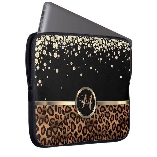 Monogram Brown and Black Leopard with Gold Diamond Laptopschutzhülle (Vorne Rechts)