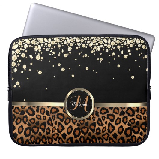 Monogram Brown and Black Leopard with Gold Diamond Laptopschutzhülle (Vorderseite)