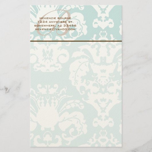 Monogram Brown & Aqua Blue Stationery Briefpapier (Vorderseite)
