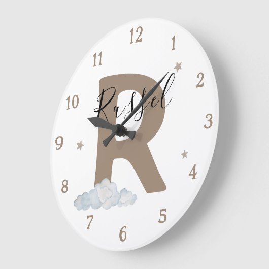 Monogram Brown Baby Initial Name Nursery Wall Große Wanduhr (Winkel)