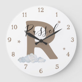 Monogram Brown Baby Initial Name Nursery Wall Große Wanduhr