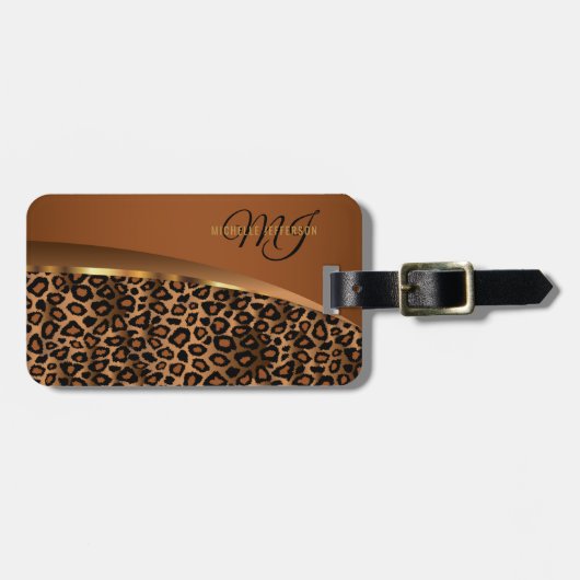 Monogram Brown, Black and Gold Leopard Gepäckanhänger (Vorderseite horizontal)