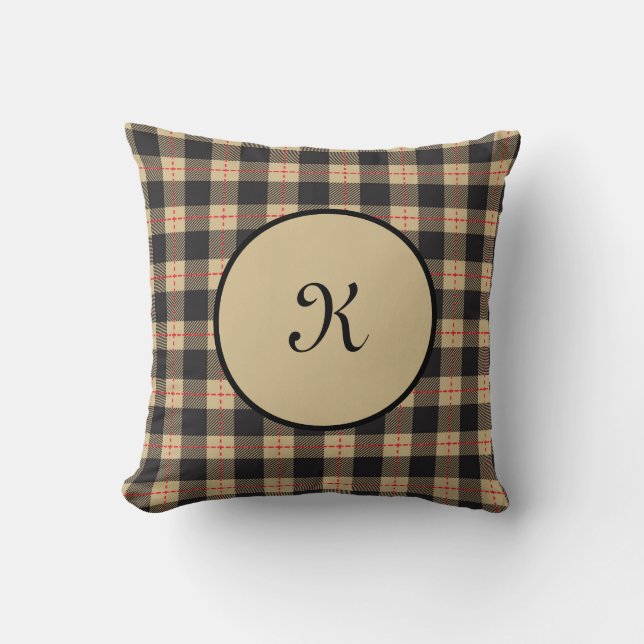 Monogram Brown Black Red Buffalo Kariert Kissen (Vorderseite)
