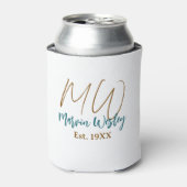 Monogram brown blue turquoise est.year simple mini dosenkühler (Kanne Vorderseite)