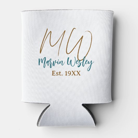 Monogram brown blue turquoise est.year simple mini dosenkühler (Vorderseite)