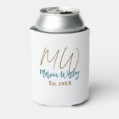 Monogram brown blue turquoise est.year simple mini dosenkühler (Kanne Rückseite)