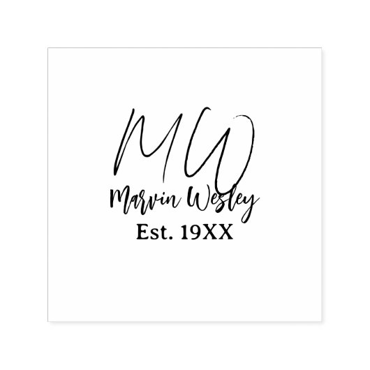 Monogram brown blue turquoise est.year simple mini permastempel (Design)