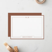 Monogram Brown Border Stationery Mitteilungskarte (Vorderseite/Rückseite Beispiel)
