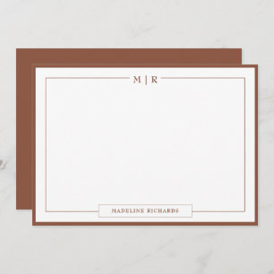 Monogram Brown Border Stationery Mitteilungskarte