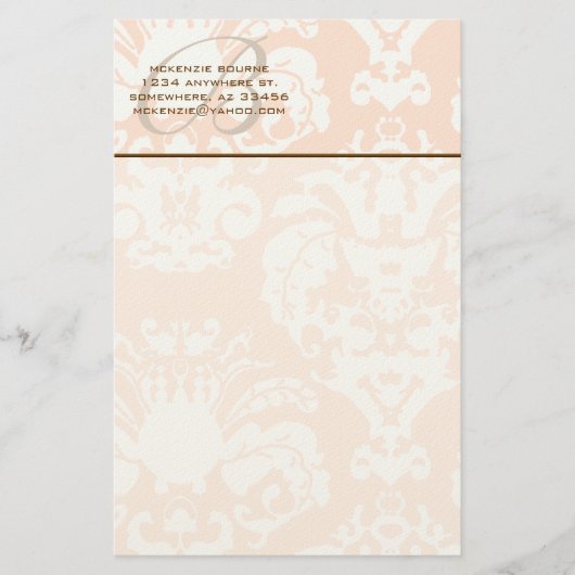 Monogram Brown & Coral Stationery Briefpapier (Vorderseite)