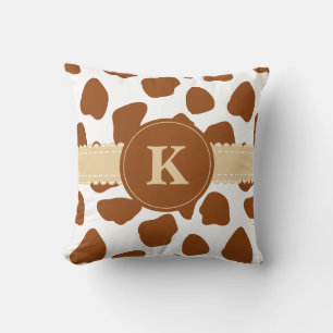 Monogram Brown Cow Print Theme Pillow Kissen