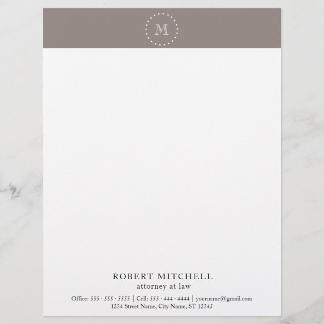 Monogram Brown Elegant Beruflich Letterhead Briefkopf (Vorderseite)