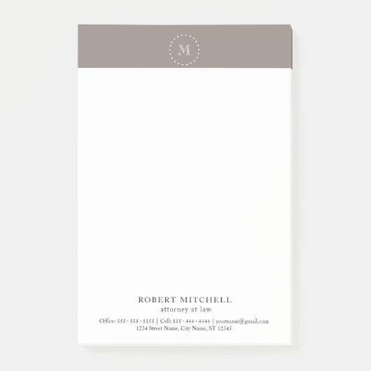 Monogram Brown Elegant Beruflich Post-it® Notes Post-it Klebezettel (Vorderseite)