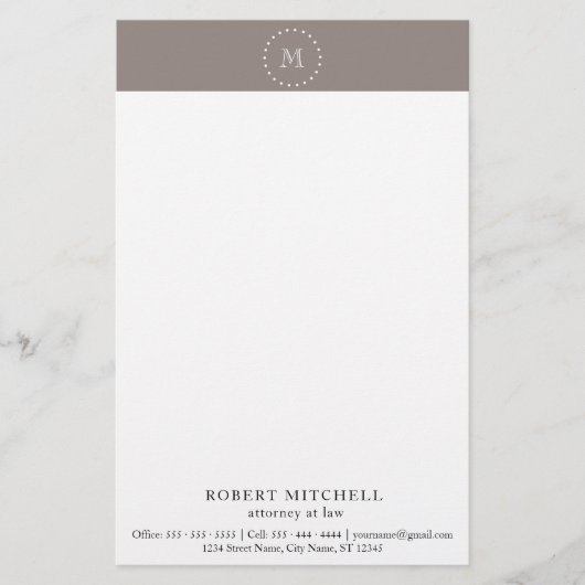 Monogram Brown Elegant Beruflich Stationery Briefpapier (Vorderseite)