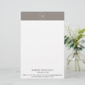 Monogram Brown Elegant Beruflich Stationery Briefpapier (Stehend Vorderseite)